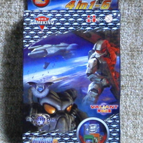 GameKing 4-in-1 cartridge with Clever Hawk Warrior Valiant Metal DeforN action games