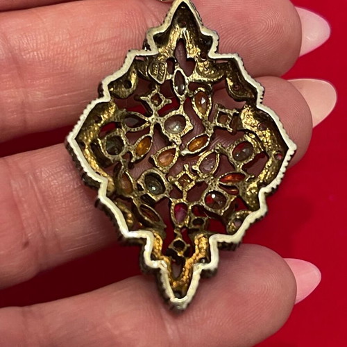 Pendant 925 silver gold 9K with diamonds and semi-precious stones used
