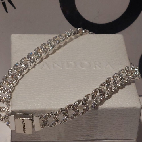 Pandora bracelet size 18, silver with cubic zirconia
