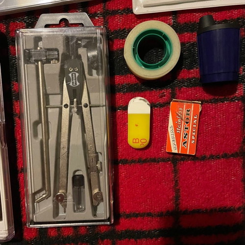 Professional drawing set used with tools and papers
