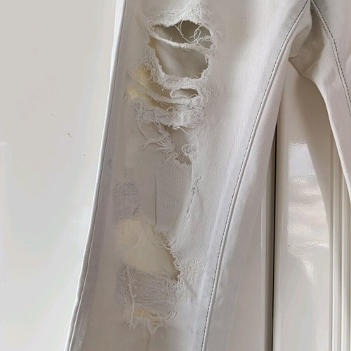 Jeans used with rips in straight leg, XS, white turquoise