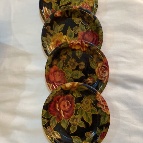 Vintage Asian Art Set with 47cm Fan, Jewelry Box & 5 Bamboo Coasters