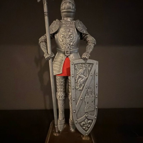Vintage Medieval Metal Knight 28cm with Shield and Halberd like new