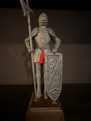 Vintage Medieval Metal Knight 28cm with Shield and Halberd like new