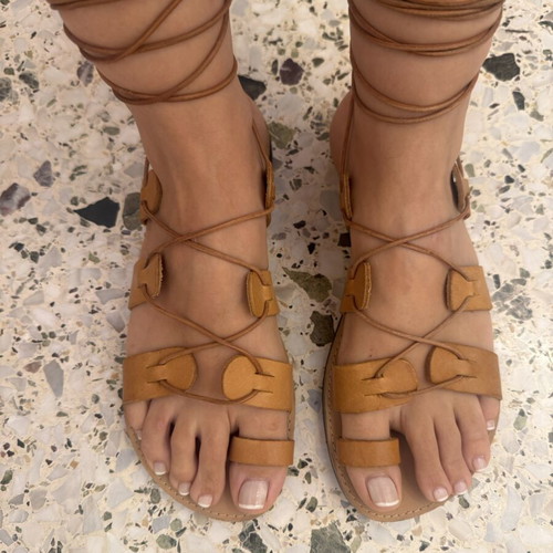 Leather sandals used, size 40, beige and brown