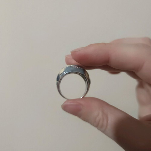 Silver 925 wide ring with enamel and zirconium new, size 57