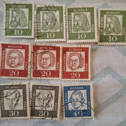 Vintage German stamps used, pack of 10, Deutsche Bundespost