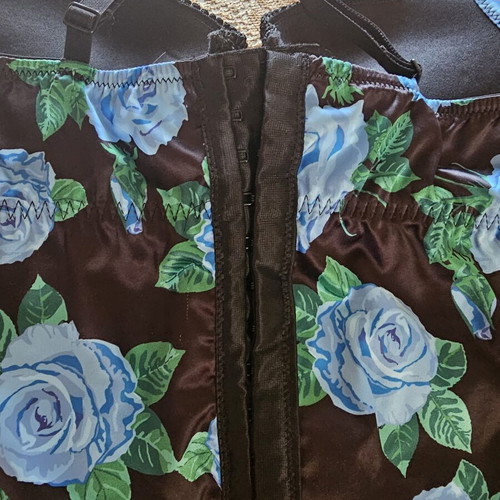 Tezenis corset blouse, black with floral pattern, size 75B