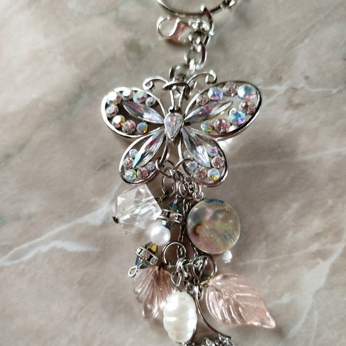 Butterfly keychain handmade new silver