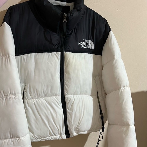 The North Face cropped puffer jacket like new, black and white, size large