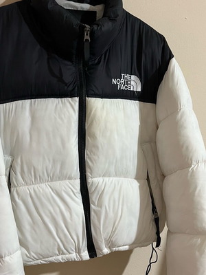 The North Face cropped puffer jacket like new, black and white, size large