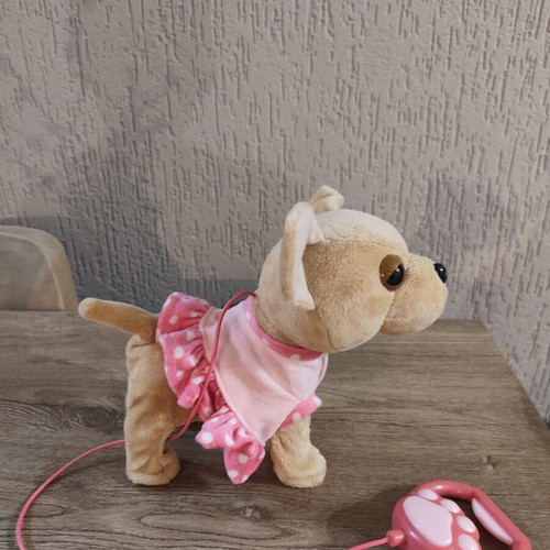 Plush dog with leash and sound used