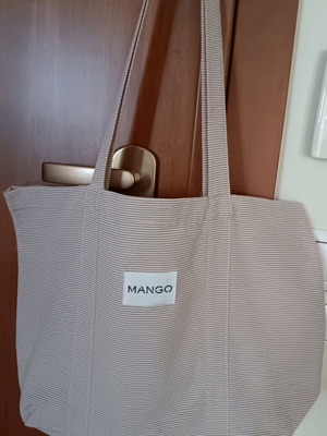 Mango canvas tote bag like new, foldable, beige stripes