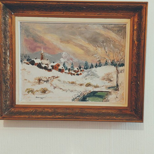Winter landscape used, spatula painting by A. Patsoglos 52x43