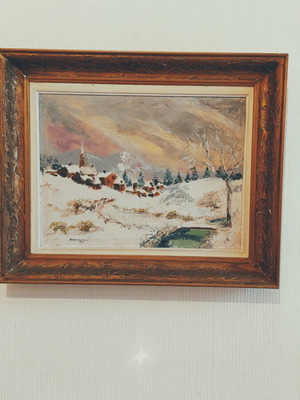 Winter landscape used, spatula painting by A. Patsoglos 52x43