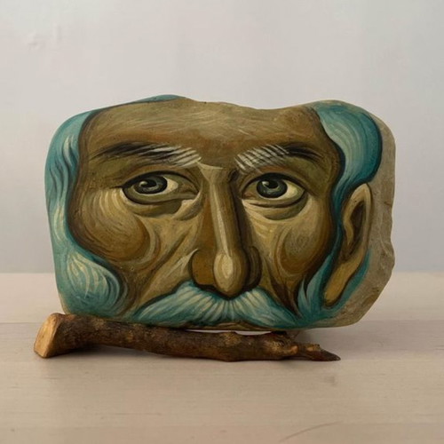 Byzantine icon on sea stone used, handmade