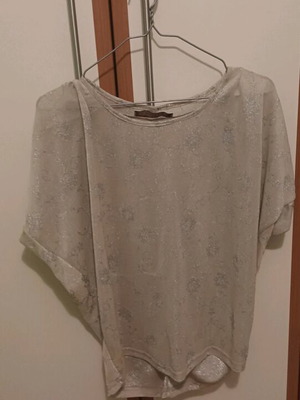 Addloft short-sleeve blouse beige like new with silver thread