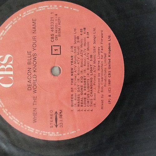 Deacon Blue When the World Knows Your Name vinyl LP album used, pop