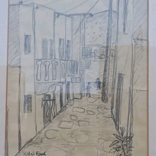 Amorgos pencil drawing used, alley theme