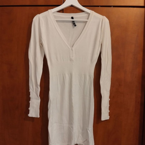 Pink Woman knitted cotton dress new, small, white cream