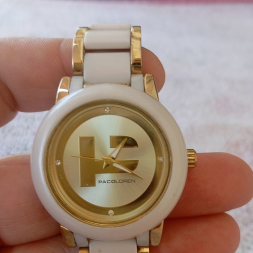 Pacoloren women's watch like new with white ceramic bracelet and gold details
