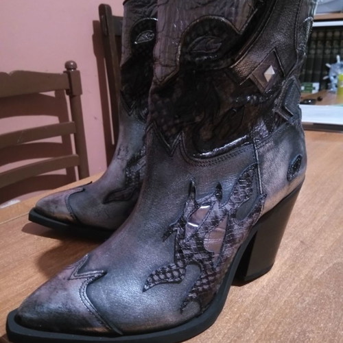 Migato Western Boots 38 New Leather Black and Silver