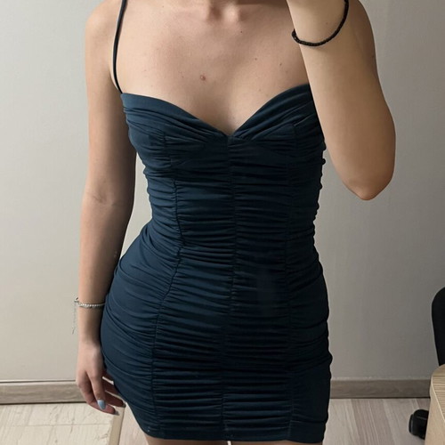 Dress with ruching new, blue and green Pull & Bear