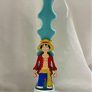 Χειροποίητη λαμπάδα από κερί σόγιας με Ξύλινη Φιγούρα Luffy One Piece