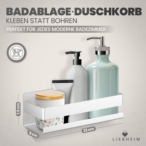Liebesheim self-adhesive shower shelf 22 x 9 cm, matte silver