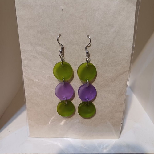 Earrings made of recycled plexiglass 6cm long with surgical steel hooks
