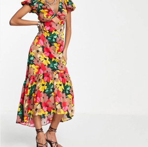 Topshop London bold floral tie front midi dress! Size S