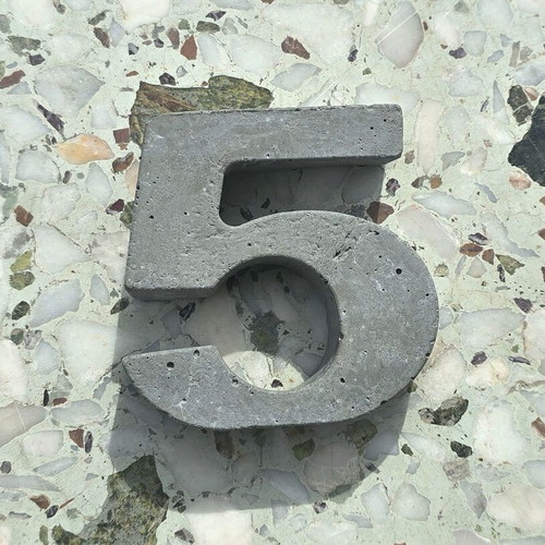 Handmade concrete number 5 decoration