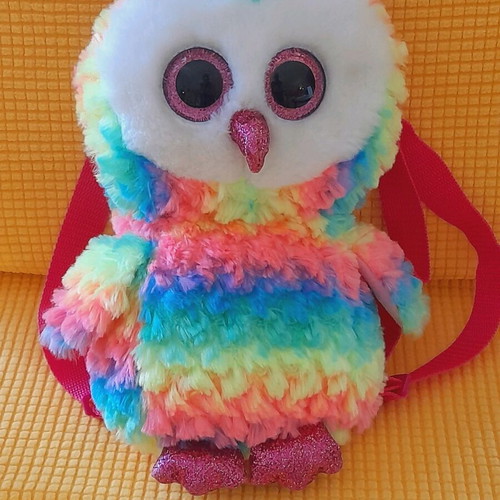 Ty plush backpack with owl design like new, multicolored