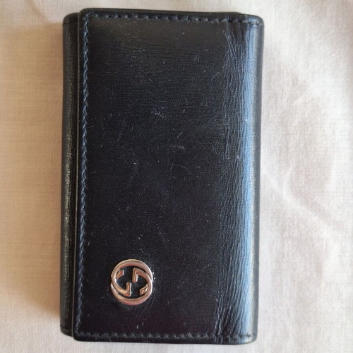 Gucci Vintage Black Leather Key Case Holder with 6 Hooks, Logo GG