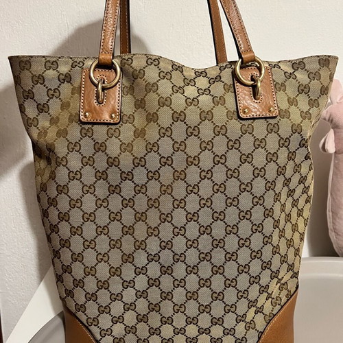 Gucci GG Canvas Large Charm Tote shoulder bag like new, beige and brown