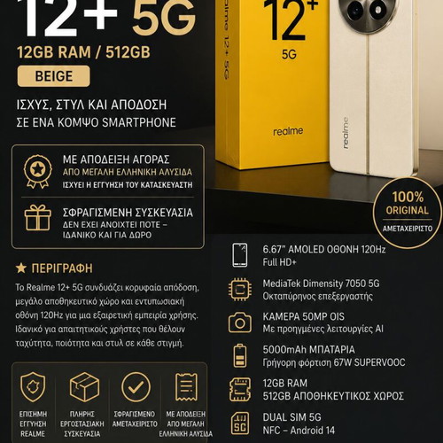 Realme 12+ 5G Dual SIM 12GB 512GB Beige sealed, new
