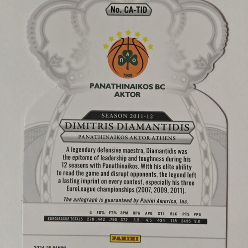 Dimitris Diamantidis Jersey Number Autograph 13/25 Crown Royale Panini 2024