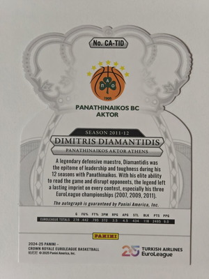 Dimitris Diamantidis Jersey Number Autograph 13/25 Crown Royale Panini 2024