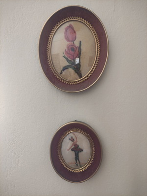 Set of 2 Vintage Oval Frames with Handmade Embroidery (Ballerina & Flowers)