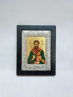 Byzantine icon Saint Basil silver used 22.5x17.5cm