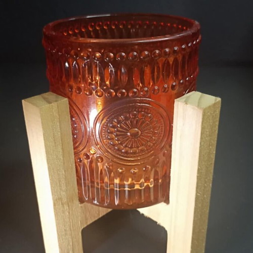 Glass candle holder vase for tealight on wooden base new