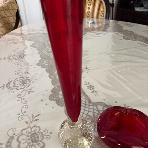 Murano vase and ashtray set like new in red color