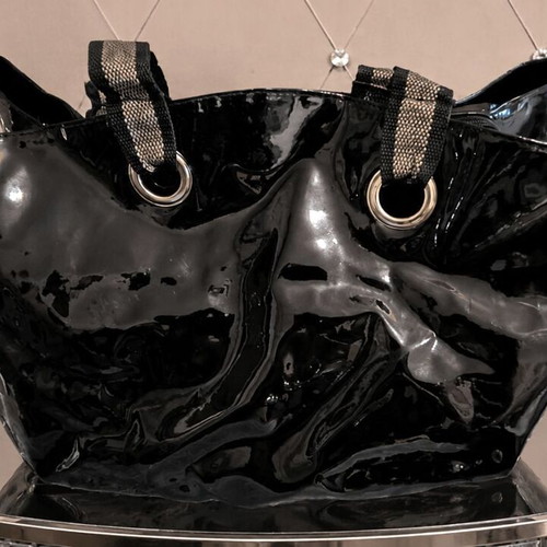 Large black patent leather weekend bag new