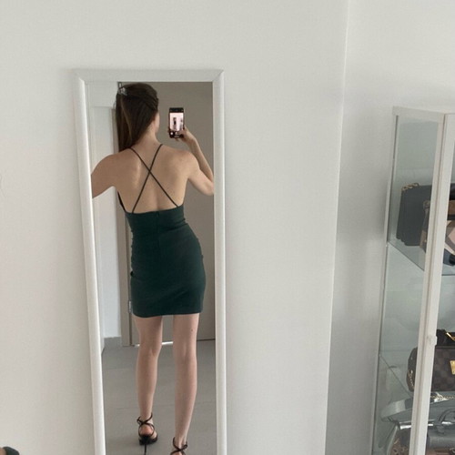 Zara linen dress dark green like new, size S