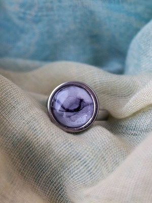 Artisan ring new with alcohol ink and epoxy resin, stainless steel base