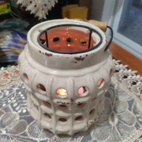Vintage ceramic lantern candle holder used with handle