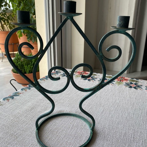 Vintage wrought iron candle holder used, year 1993 with minor oxidations