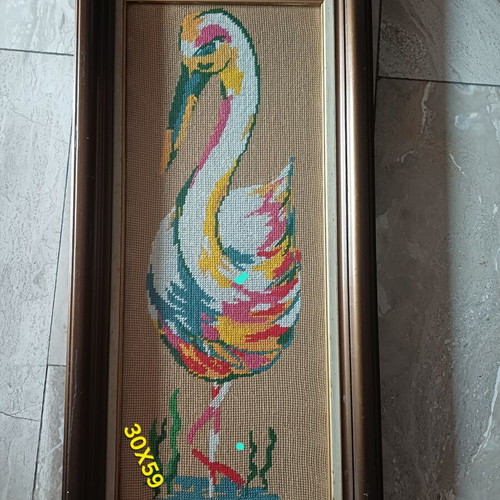 Vintage handmade embroidery set of 3 with wooden frames