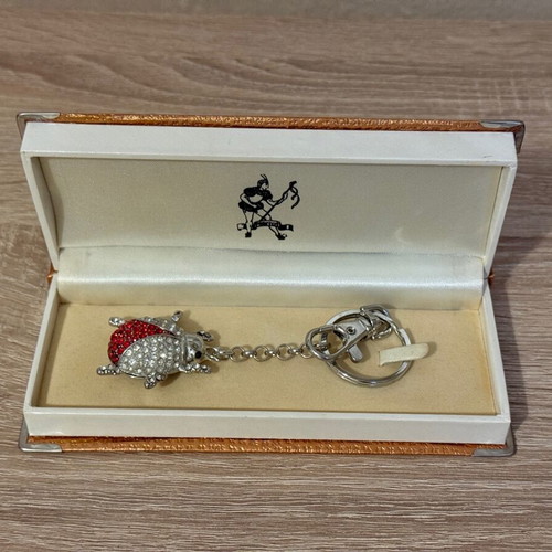 Pierrot Ladybug Keychain with Rhinestones like new, red