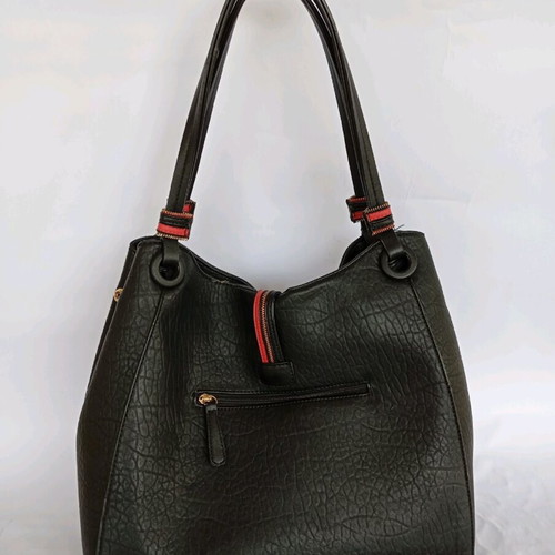 Women's shoulder bag used, black with red details